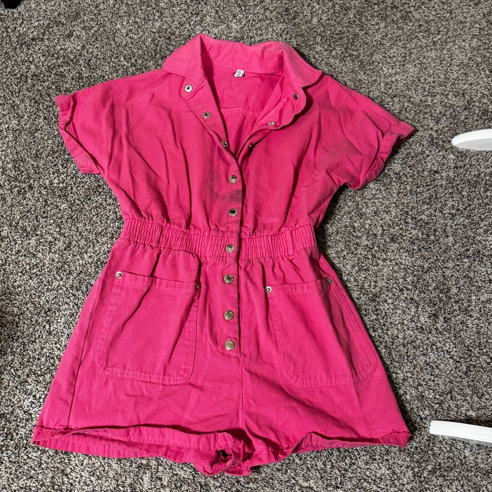 Pink Denim Romper